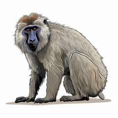 Fototapeta premium Baboon full body , black outline, natural colors ,comic drawing, on white background