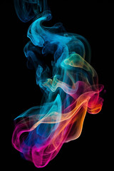 Generative AI image of colorful smoke isolated on black