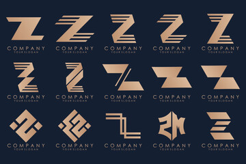 Set of abstract letter z logo design. icons for business of luxury elegant, simple with gold color