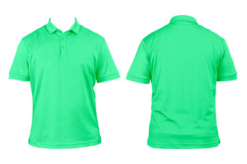 Blank clothing for design. Light green polo shirt, clothing on isolated white background, front and...