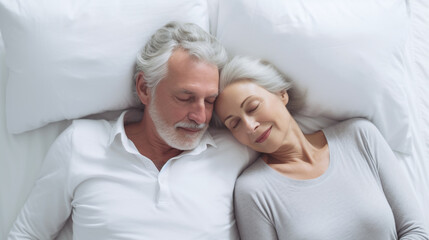 caucasian senior couple sleeping relaxed together in a bed	
