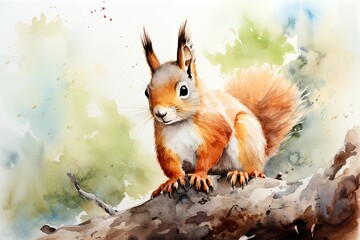 Obraz premium watercolor Squirrel Watercolor single squirrel animal Squirrel Wild Animal Illustration Hand Painted