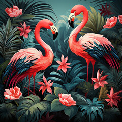 summer painting of a flamingo in the jungle