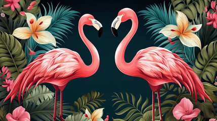 summer painting of a flamingo in the jungle
