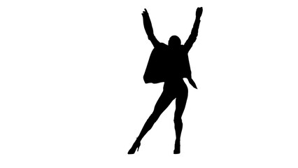 In the picture on a white background in the silhouette. A young, slender woman, demonstrate dance moves in the direction of high heels. She is wearing a jacket. Its sexy, rhythmic, plastic.