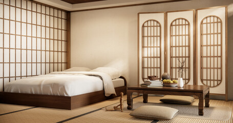 Naklejka na ściany i meble Interior Luxury modern Japanese style bedroom mock up, Designing the most beautiful.