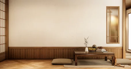 Fotobehang low table and pillow on tatami mat in wooden room japanese style. © Interior Design