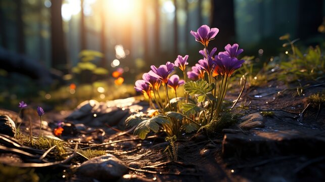 Sunny Flowering Forest Carpet Wild Violet, HD, Background Wallpaper, Desktop Wallpaper