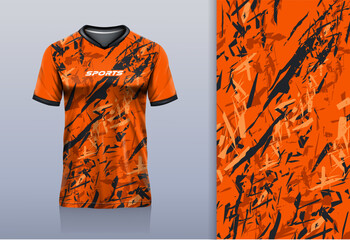 Sport jersey template mockup grunge abstract design for football soccer, racing, gaming, orange color © Nimpuna O