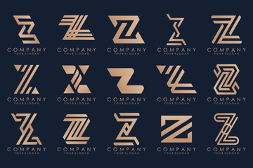 Set of abstract letter z logo design. icons for business of luxury elegant, simple with gold color