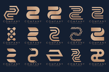 Set of abstract letter z logo design. icons for business of luxury elegant, simple with gold color