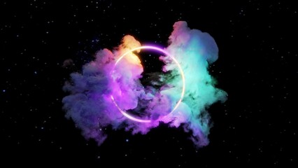 The 3D rendering ring glows inside a fantasy cloud with stars in the background. Dream imagination...