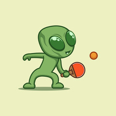 cute cartoon aliens playing ping pong