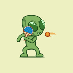 cute cartoon aliens playing ping pong