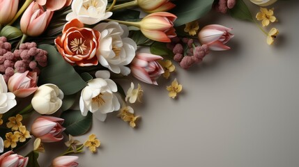 Spring Flowers Banner Flat Lay Composition, HD, Background Wallpaper, Desktop Wallpaper