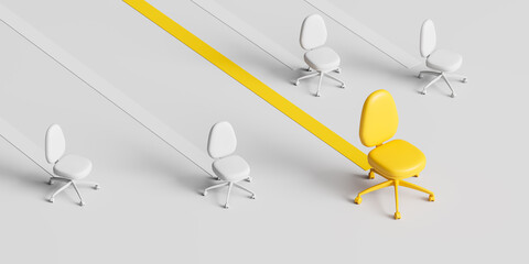 White and yellow office chairs, career ladder concept