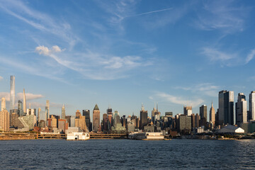 New York midtown with skyscrapers, panoramic view on business district sunset