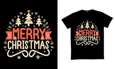 Merry Christmas vintage lettering typography t-shirt design. Christmas trendy vector t-shirt design. Christmas vector clothing apparel t-shirt design
