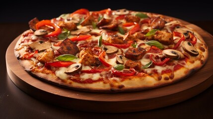 A pepperoni and grilled chicken pizza, showcasing a combination of protein-rich toppings.
