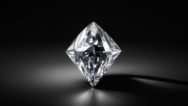 diamond on black background with shadow, close up