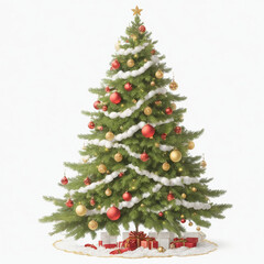 Discover this beautiful 64K watercolor Christmas tree clipart against a crisp white background. The entire tree in the center, captured with precise focus and minute detail, showcases studio perfectio