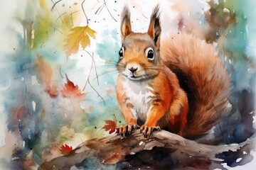 Obraz premium watercolor Squirrel Watercolor single squirrel animal Squirrel Wild Animal Illustration Hand Painted