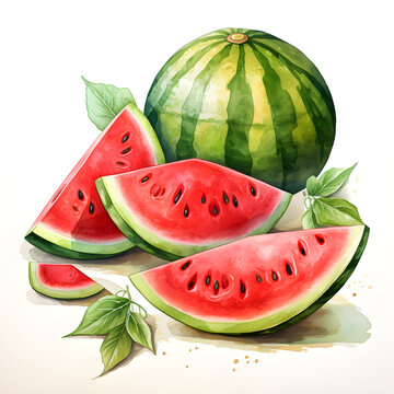 Watermelon, Fruits, Watercolor illustrations