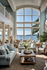 Modern and simple livingroom interior, suitable for catalog cover photos in magazines or advertisements. Generative AI