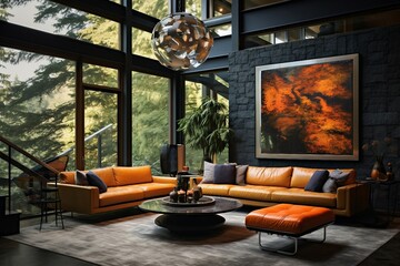 Modern and simple livingroom interior, suitable for catalog cover photos in magazines or advertisements. Generative AI