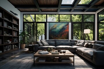 Modern and simple livingroom interior, suitable for catalog cover photos in magazines or advertisements. Generative AI