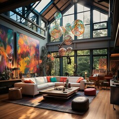 Modern and simple livingroom interior, suitable for catalog cover photos in magazines or advertisements. Generative AI