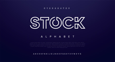 Stock Modern abstract digital alphabet font. Minimal technology typography, Creative urban sport fashion futuristic font and with numbers. vector illustration