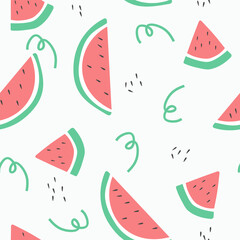 Fresh watermelons seamless pattern, Childish pattern with cute watermelon vector in flat design. Good fabric print, wrapping paper, background, etc