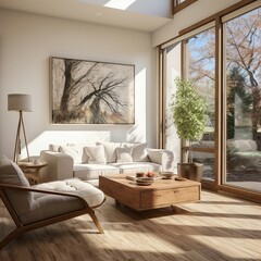Modern and simple livingroom interior, suitable for catalog cover photos in magazines or advertisements. Generative AI