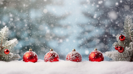 Fototapeta na wymiar Festive Christmas snowy background with lights and decorations