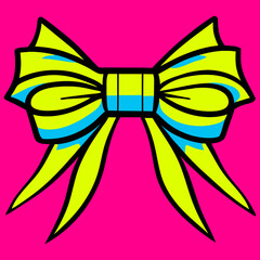 Vector illustration of a blue bow on a pink background. Flat style.