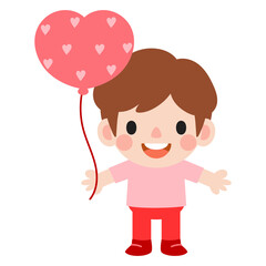 happy valentines day teen couple clipart. Romantic girl and boy giving heart balloon gift