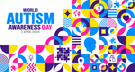 World autism awareness day Abstract Geometric minimalist simple shape and figure artwork  puzzle pieces pattern background template celebrated in 2 April. use to banner, greeting card, poster.