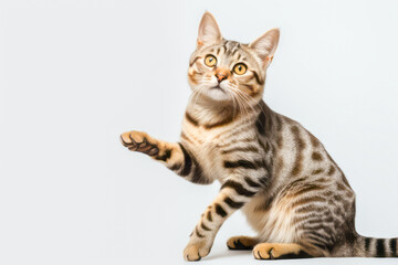 Obraz premium Tabby Cat with Extended Paw on a Light Background