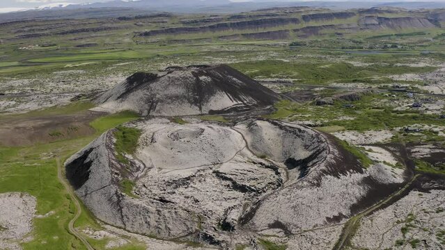 Raudbrok And Grabrok Craters Near Bifrost In Nordurardalshreppur, Western Iceland. Aerial Drone Shot