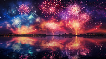 Festival fireworks on the lake