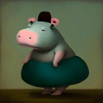 portrait of a sweet hippopotamus ballet dancer