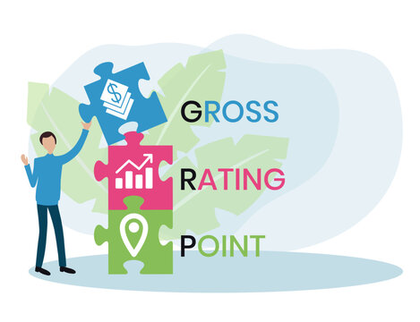 GRP, Gross Rating Point. Concept with keywords, people and icons. Flat vector illustration. Isolated on white background.