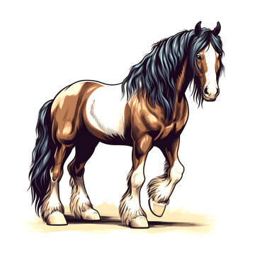 Illustration Isolated Skewbald Irish Cob Horse On White Background