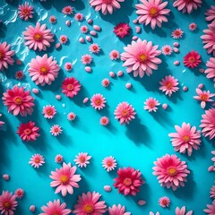 Fototapeta na wymiar pink flowers over blue pool3D-