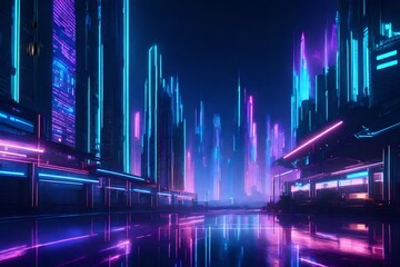 Cyberpunk-style digital cityscape with neon lights and futuristic architecture