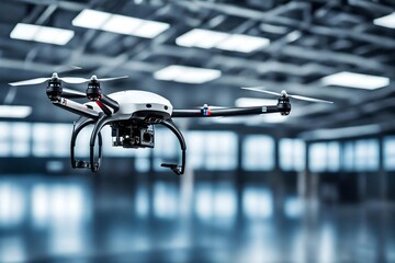 Surveillance drone monitoring a secure facility with advanced camera systems