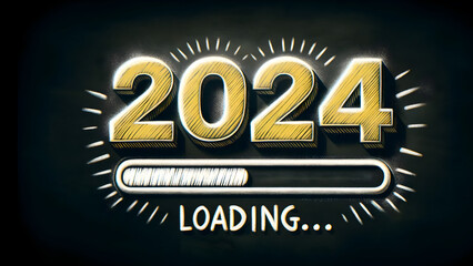 Golden 2024 New Year Loading on Black Background