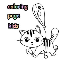 flying cat coloring book with fish balloons
