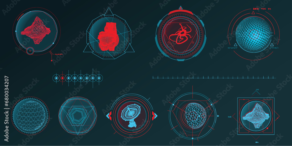 Poster circular vector infographic elements for sci-fi interface.